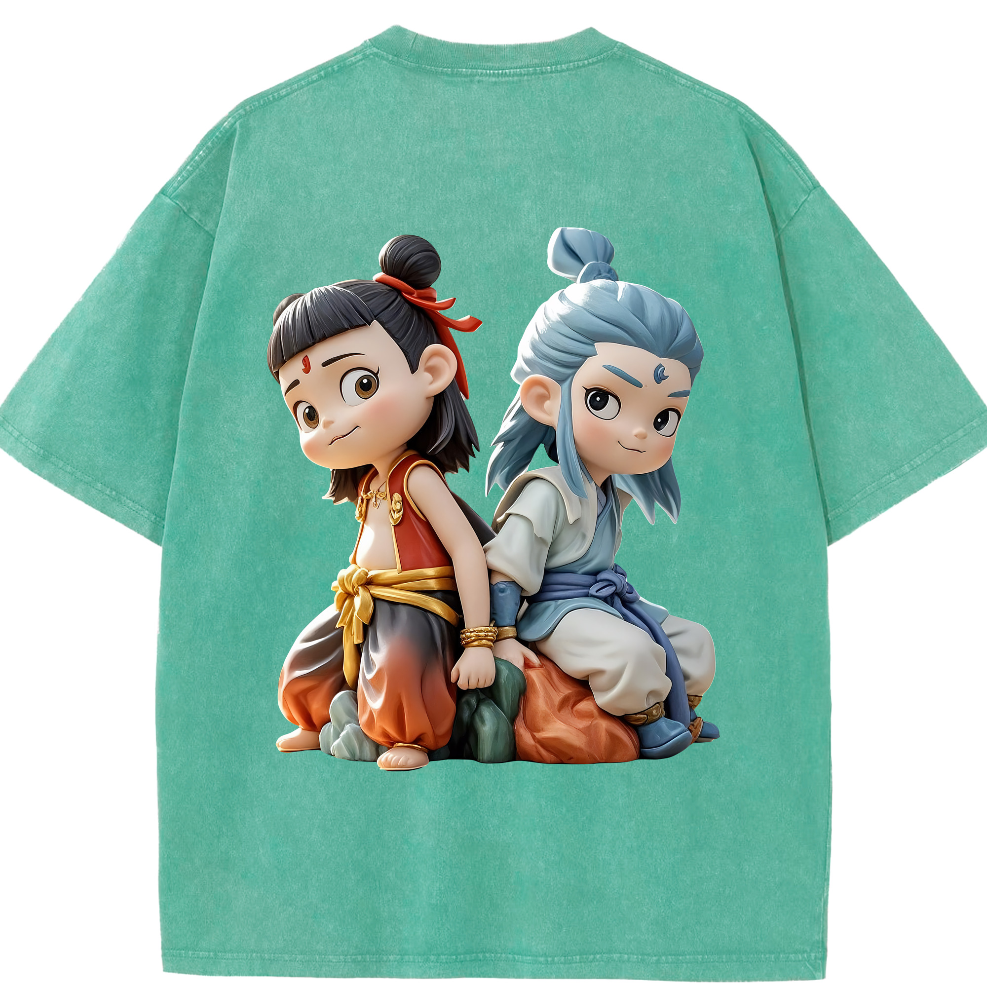 （画像用） Ne Zha 2 ナタ 魔童の大暴れ 綿100% ヴィンテージ風 半袖Tシャツ（背面プリント）